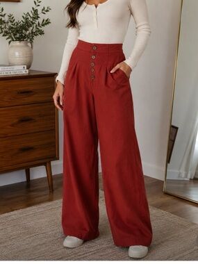 Vintage Express High-Waist Wide Leg Pants XS fits Small 2-4 Button Front Boho